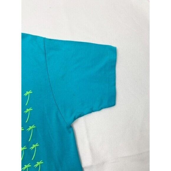 Vintage 80s Sanibel Island Large Blue Green Wind Surfing Beach Single Stitch - Picture 3 of 8